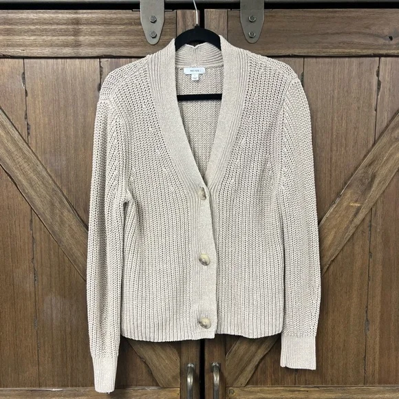 REISS Ariana Cotton Blend V-Neck Knitted Cardigan in Neutral Size Large - Picture 4 of 8